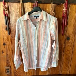 Lands' End Women’s Pastel Striped Button Down Shirt